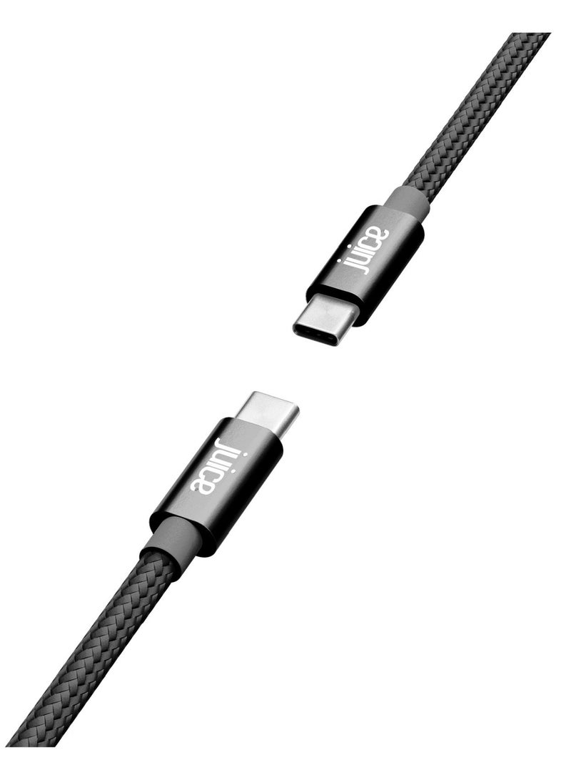 جوس كابل JUICE USB-C إلى USB-C، يدعم الشحن السريع ونقل البيانات، مزود بموصلات قابلة للعكس، مصنوع من مادة TPE، متوافق مع iPhone 17 و16 و15، وiPad Pro، وأجهزة Samsung وGoogle والمزيد، مضفر لمتانة إضافية، بطول 2 متر، باللون الأسود. - Image 1